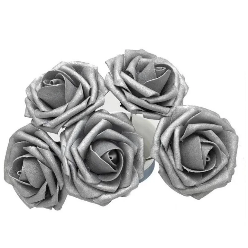 25 pcs Silver Roses Flowers with stems Realistic Floral Grey Wedding Bouquet